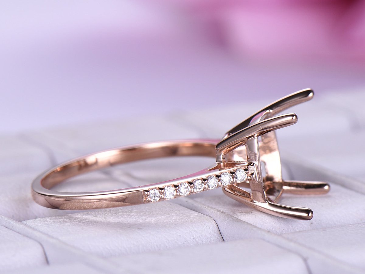 Diamond Cushion Semi Mount Ring 14K Rose Gold - Lord of Gem Rings