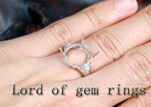 Diamond Engagement Semi Mount Ring 14K White Gold Setting Oval 11x13mm - Lord of Gem Rings