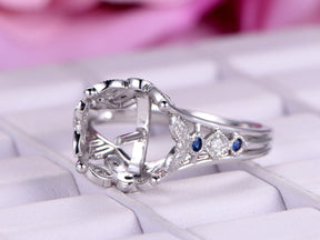 Diamond Sapphire Semi Mount Ring for Pearl - Lord of Gem Rings