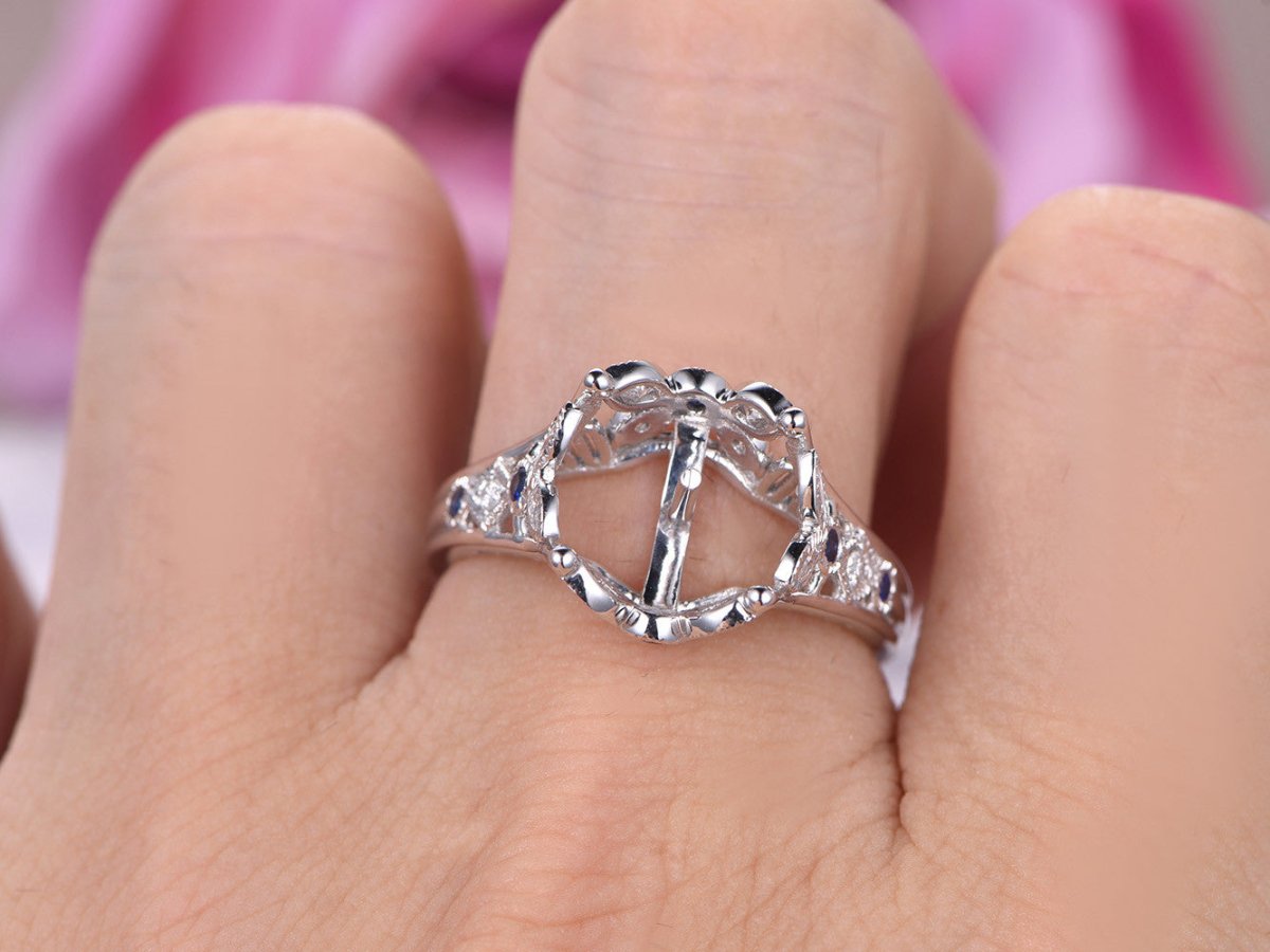 Diamond Sapphire Semi Mount Ring for Pearl - Lord of Gem Rings