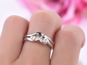 Diamond Semi Mout Ring Vintage Round Bridal Set 14K White Gold - Lord of Gem Rings