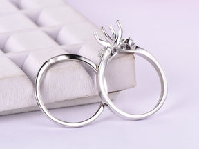 Diamond Semi Mout Ring Vintage Round Bridal Set 14K White Gold - Lord of Gem Rings