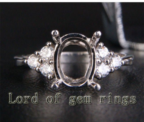 Diamond Triple Accents Oval Semi Mount Ring 14K White Gold - Lord of Gem Rings