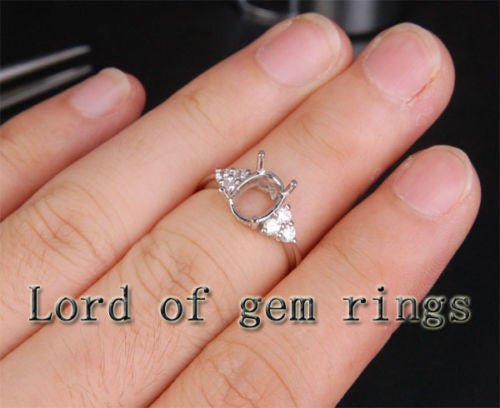 Diamond Triple Accents Oval Semi Mount Ring 14K White Gold - Lord of Gem Rings