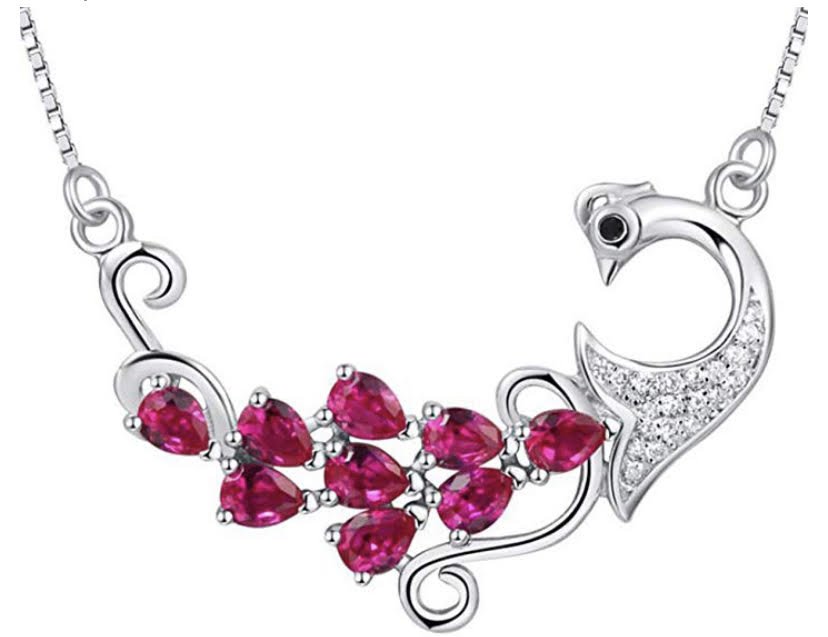 Diamonds and Ruby Pendant PT900 Necklace - Lord of Gem Rings