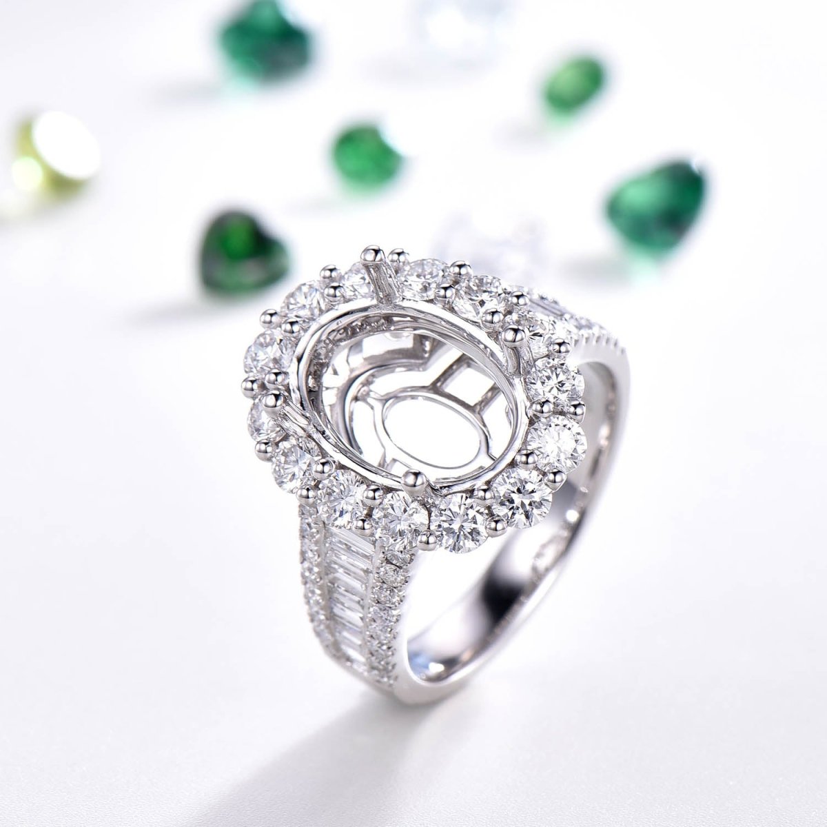 Diana Oval Semi Mount Ring Baguette Diamond - Lord of Gem Rings