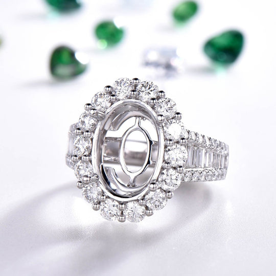 Diana Oval Semi Mount Ring Baguette Diamond