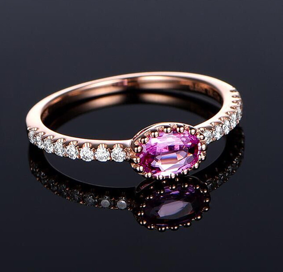 East-West Oval Pink Sapphire Diamond Engagement Ring - Lord of Gem Rings