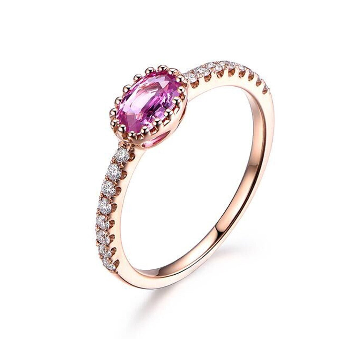 East-West Oval Pink Sapphire Diamond Engagement Ring - Lord of Gem Rings