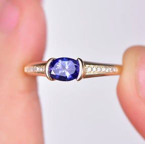 East-West Oval Tanzanite Diamond Engagement Ring 14K Gold - Lord of Gem Rings