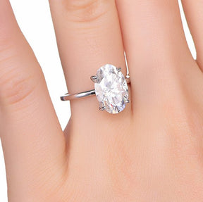 Elongated 8x12mm Oval Moissanite Diamond Engagement Ring 14K White Gold - Lord of Gem Rings