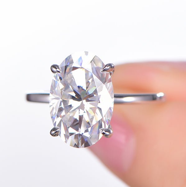 Elongated 8x12mm Oval Moissanite Diamond Engagement Ring 14K White Gold - Lord of Gem Rings