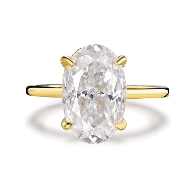 Elongated 8x12mm Oval Moissanite Diamond Hidden Halo Engagement Ring - Lord of Gem Rings
