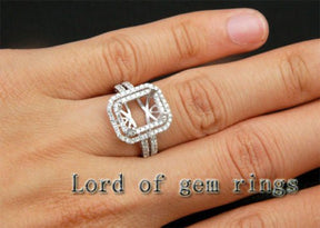 Emerald Cut 11x9mm Diamond Engagement Semi Mount Ring 14K White Gold Setting - Lord of Gem Rings