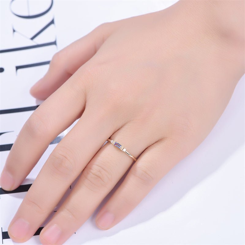 Emerald Cut Alexandrite Diamond June Birthstone Band in 14K Rose Gold - Lord of Gem Rings
