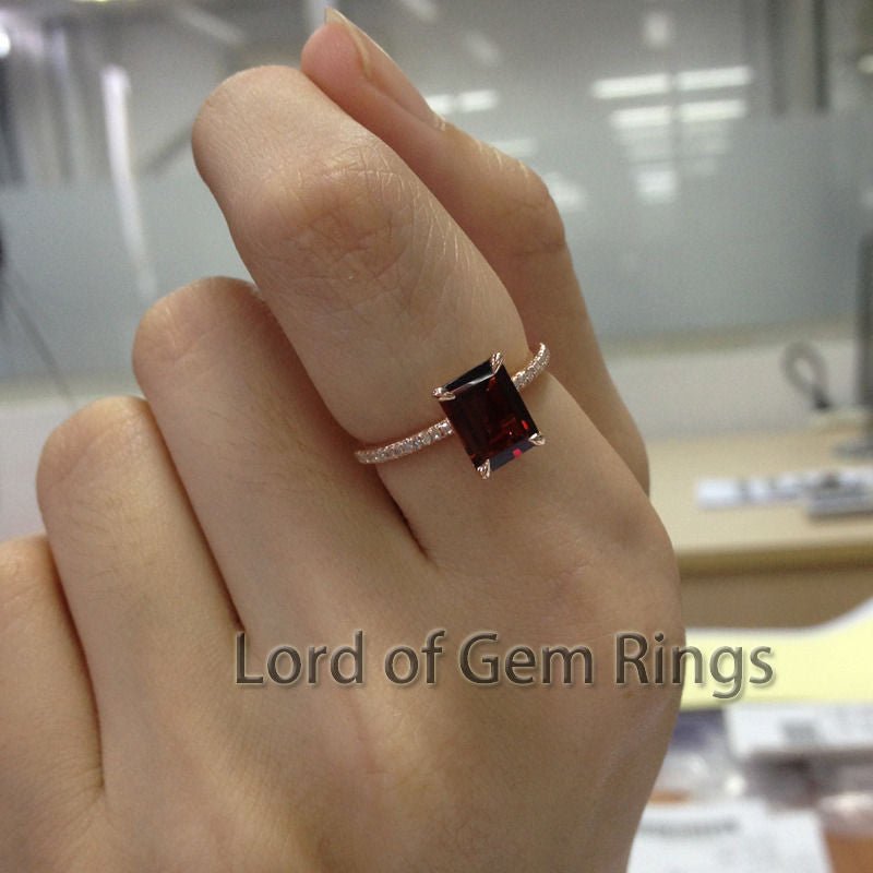 Emerald Cut Garnet Engagement Ring Diamond Accents - Lord of Gem Rings
