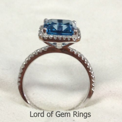 Emerald Cut london Blue Topaz Diamond Ring 14K White Gold - Lord of Gem Rings