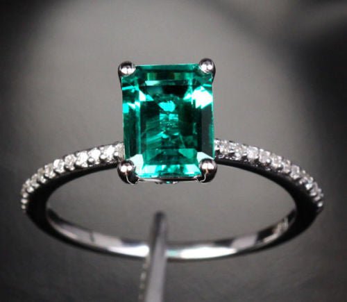 Emerald Shape Emerald Diamond Shank Engagement Ring - Lord of Gem Rings