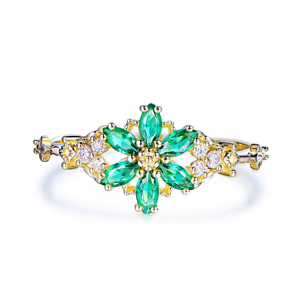 Flora Marquise Emerald Ring in 14k Yellow Gold - Lord of Gem Rings