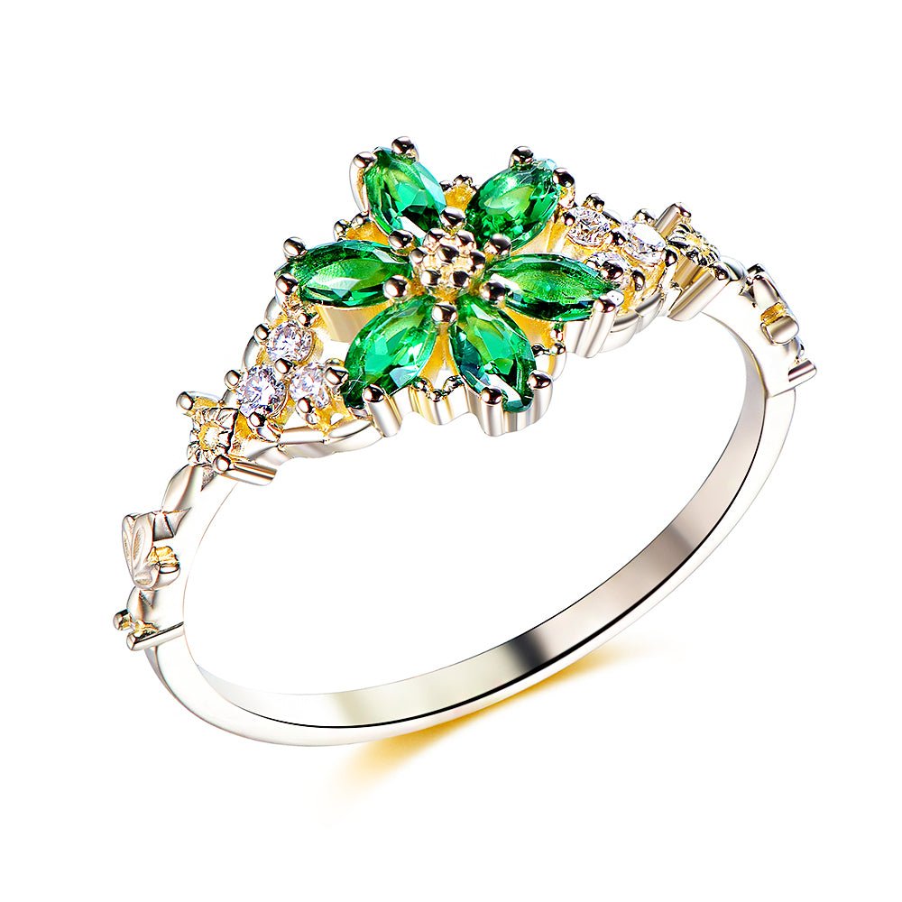 Flora Marquise Emerald Ring in 14k Yellow Gold - Lord of Gem Rings