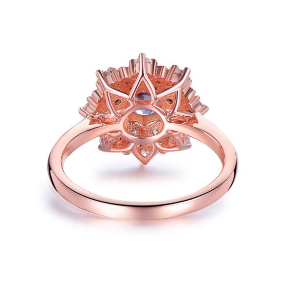 Floral Round Alexandrite Moissanite Engagement Ring 14K Rose Gold - Lord of Gem Rings