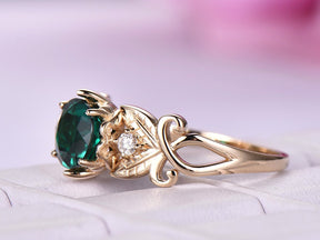 Floral Round Emerald Diamond Engagement Ring in 14k Yellow Gold - Lord of Gem Rings
