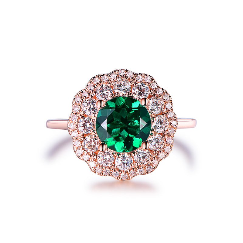 Floral Round Emerald Moissanite Engagement Ring - Lord of Gem Rings