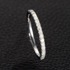 French Pave Moissanite Half Eternity Wedding Band 14K White Gold - Lord of Gem Rings