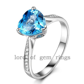 Heart Gemstone Engagement Ring Pave Diamond Wedding 14K Gold, 8mm - Lord of Gem Rings