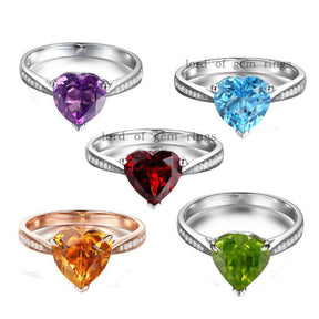 Heart Gemstone Engagement Ring Pave Diamond Wedding 14K Gold, 8mm - Lord of Gem Rings