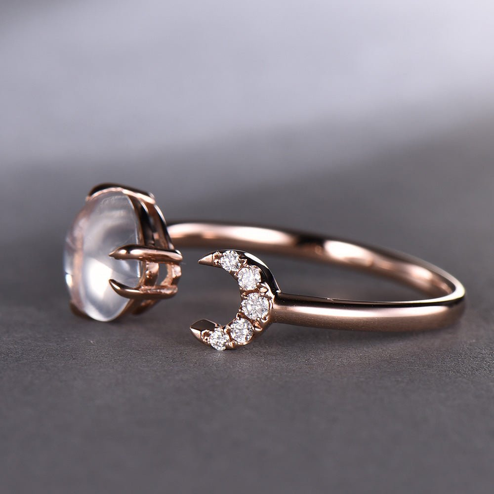 Heart Moonstone Accompanied Diamond Crescent Ring - Lord of Gem Rings