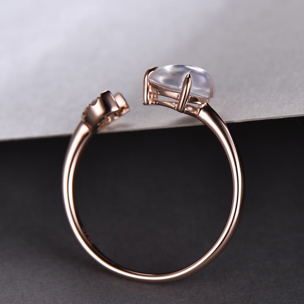 Heart Moonstone Accompanied Diamond Crescent Ring - Lord of Gem Rings