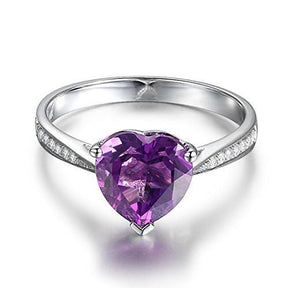 Heart Shape Purple Amethyst Diamond Tapered 14K White Gold - Lord of Gem Rings