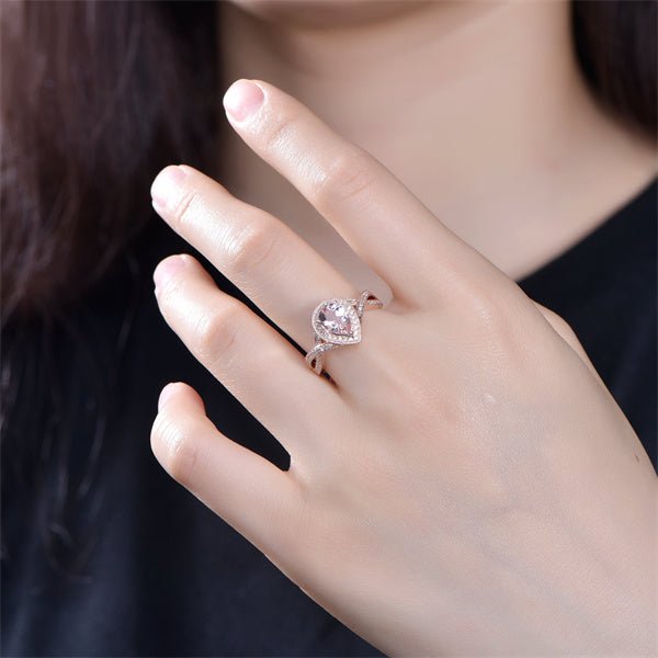 Infinity Pear Morganite Diamond Halo Engagement Ring Milgrain 14K Gold - Lord of Gem Rings