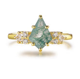 Kite Natural Moss Agate Engagement Ring 14K Yellow Gold - Lord of Gem Rings