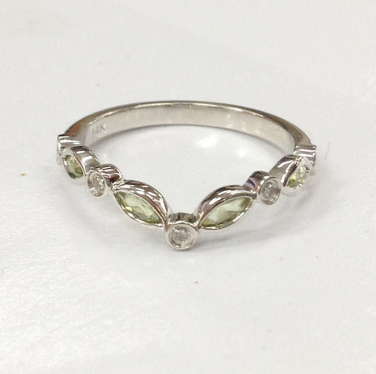 Marquise and Dot Peridot Diamond Chevron August Birthstone Band
