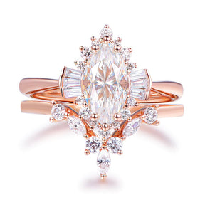Marquise and Round Diamond or Moissanite Tiara Chevron Wedding Band - Lord of Gem Rings