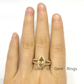 Marquise Citrine Engagement Ring whg Diamond Split Shank - Lord of Gem Rings