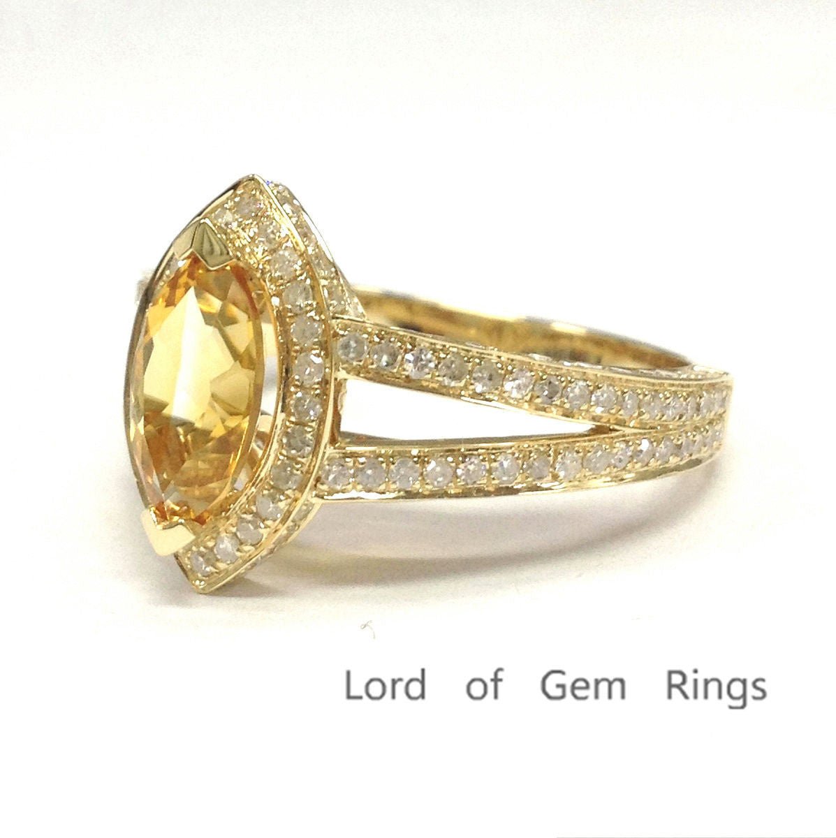 Marquise Citrine Engagement Ring whg Diamond Split Shank - Lord of Gem Rings