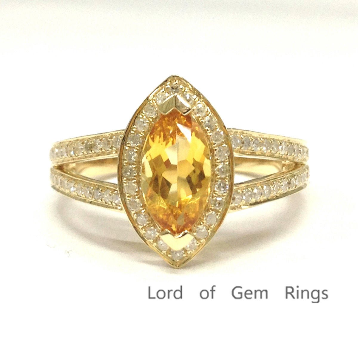 Marquise Citrine Engagement Ring whg Diamond Split Shank - Lord of Gem Rings