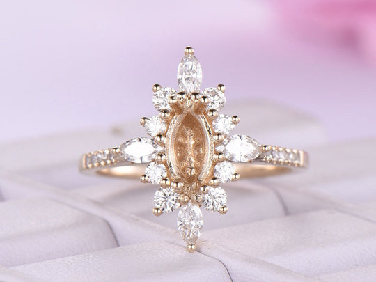 Marquise Diamond Halo Oval 4x8mm Semi Mount Ring