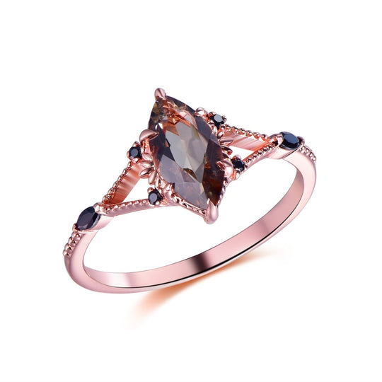 Marquise Smoky Quartz Engagement Ring, 14K Gold/Silver