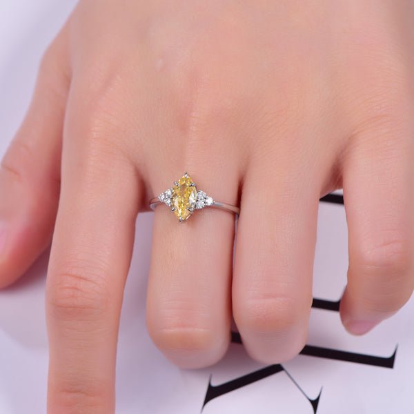 Marquise Yellow Moissanite Diamond Engagement Ring in 14K Gold - Lord of Gem Rings