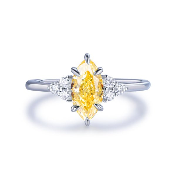 Marquise Yellow Moissanite Diamond Engagement Ring in 14K Gold - Lord of Gem Rings