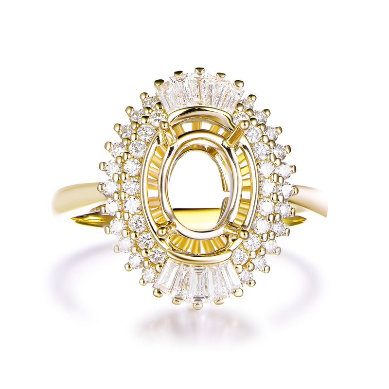 Oval Baguette Diamond Double Halo Setting Semi Mount Ring - Lord of Gem Rings