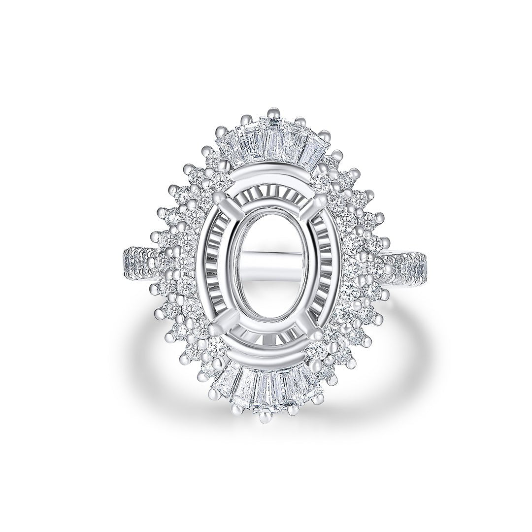Oval Baguette Diamond Double Halo Setting Semi Mount Ring - Lord of Gem Rings