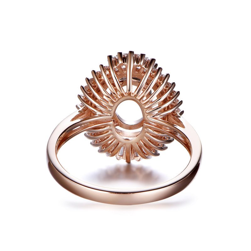 Oval Baguette Diamond Double Halo Setting Semi Mount Ring - Lord of Gem Rings