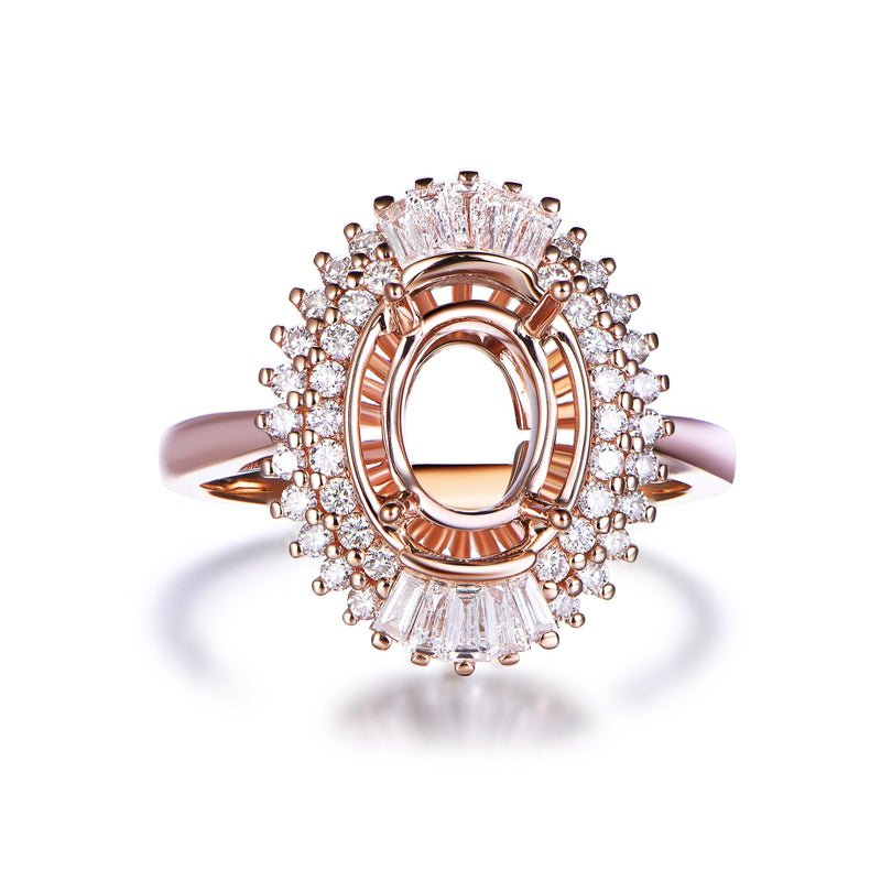 Oval Baguette Diamond Double Halo Setting Semi Mount Ring - Lord of Gem Rings