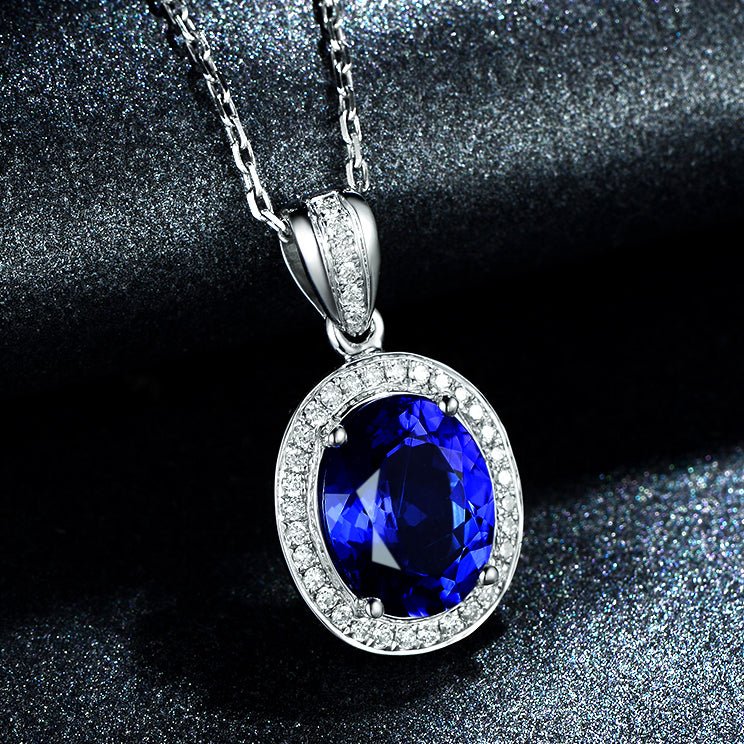 Oval Blue Tanzanite Diamond Pendant 18k Gold - Lord of Gem Rings