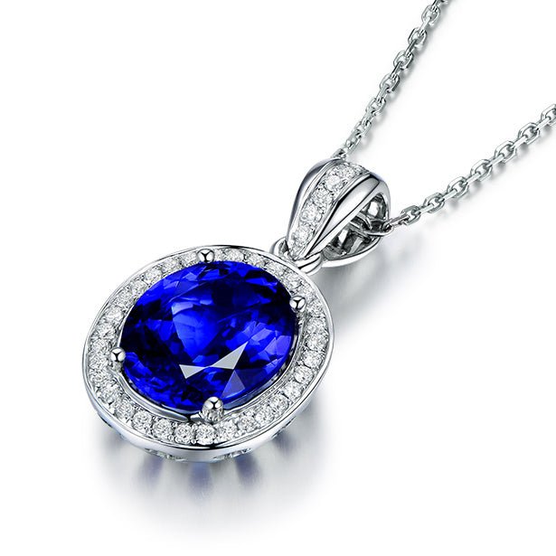 Oval Blue Tanzanite Diamond Pendant 18k Gold - Lord of Gem Rings